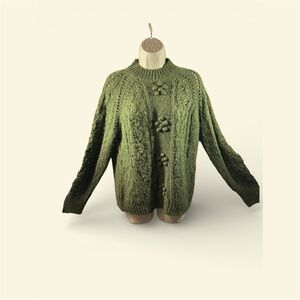 J Crew Alpaca Wool Blend Green Cable Sweater